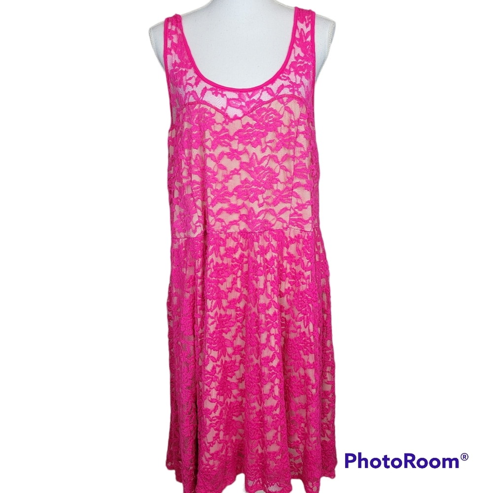 TORRID Hot Pink Lace Tank Midi Dress in 2 (18-20)
